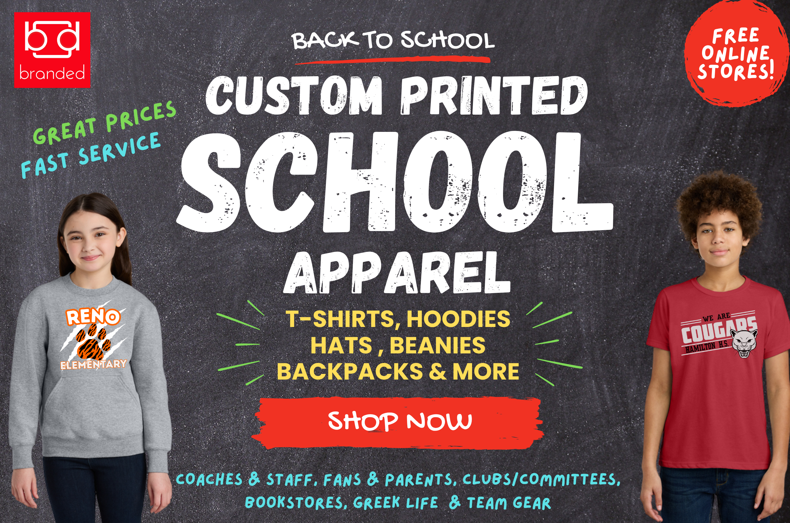 Shop custom back‑to‑school T‑shirts, hoodies, backpacks & more from Branded Screen Printing in Reno, NV. Fast 5‑day turnaround, bulk discounts, free proofs