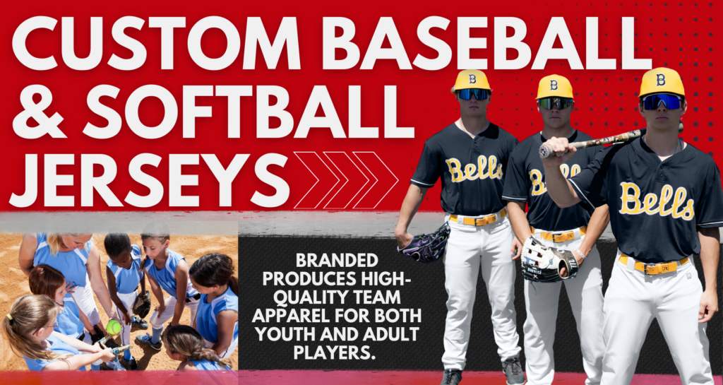 Custom baseball and softball jerseys for teams with names and numbers