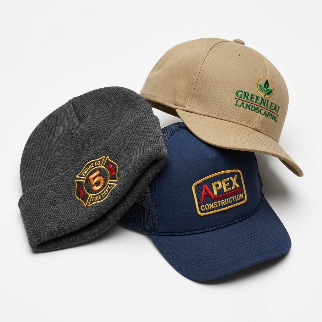 Custom embroidered hats and beanies for company branding