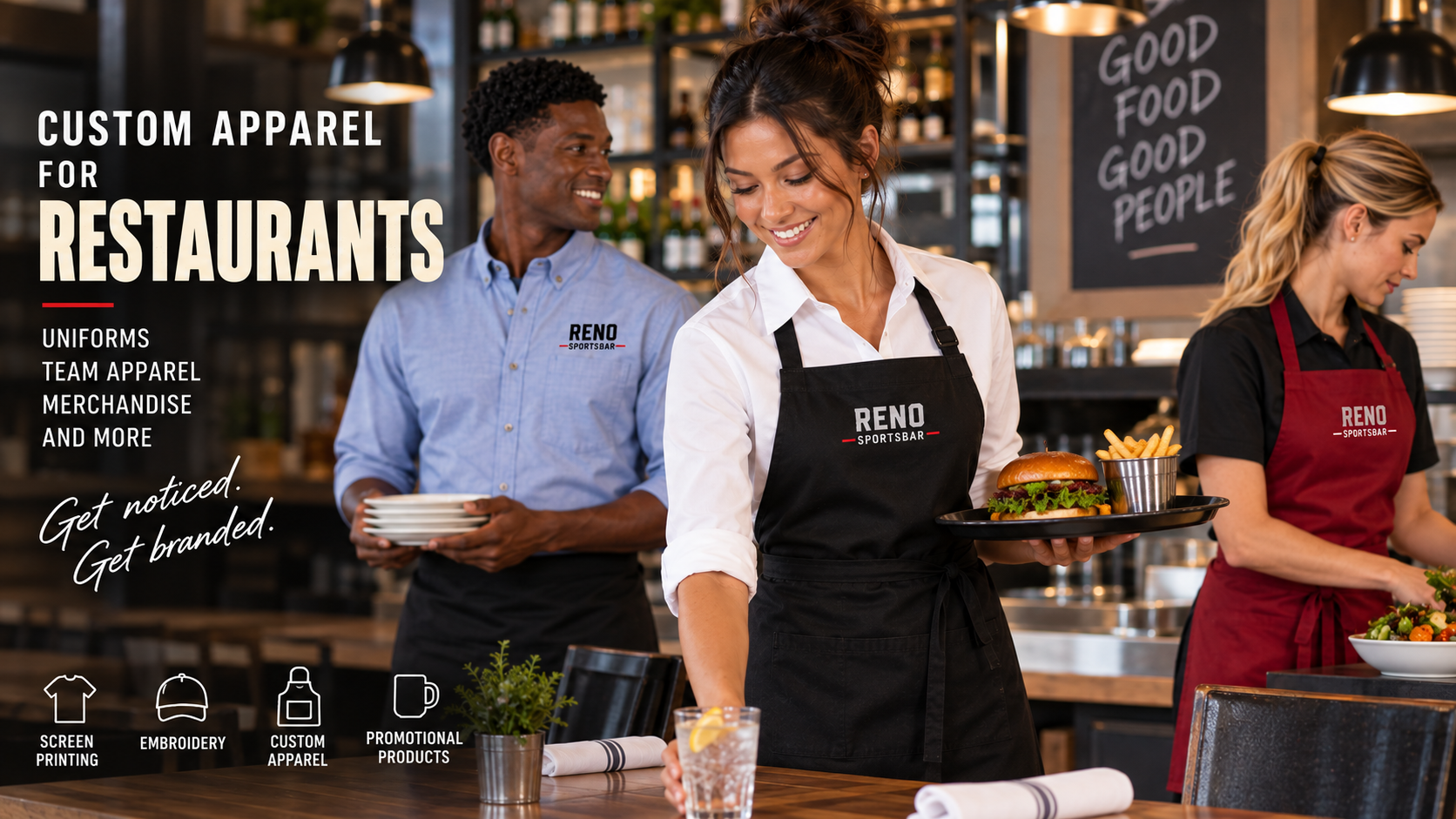 Custom apparel, embroidery, and printing for restaurants and bars in Reno, NV